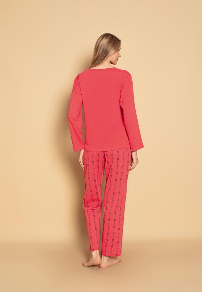 Pijama dama Serena-maneca lunga si pantalon lung, culoare coral ,Engros